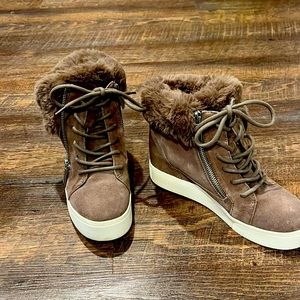 j slides fur lined sneakers